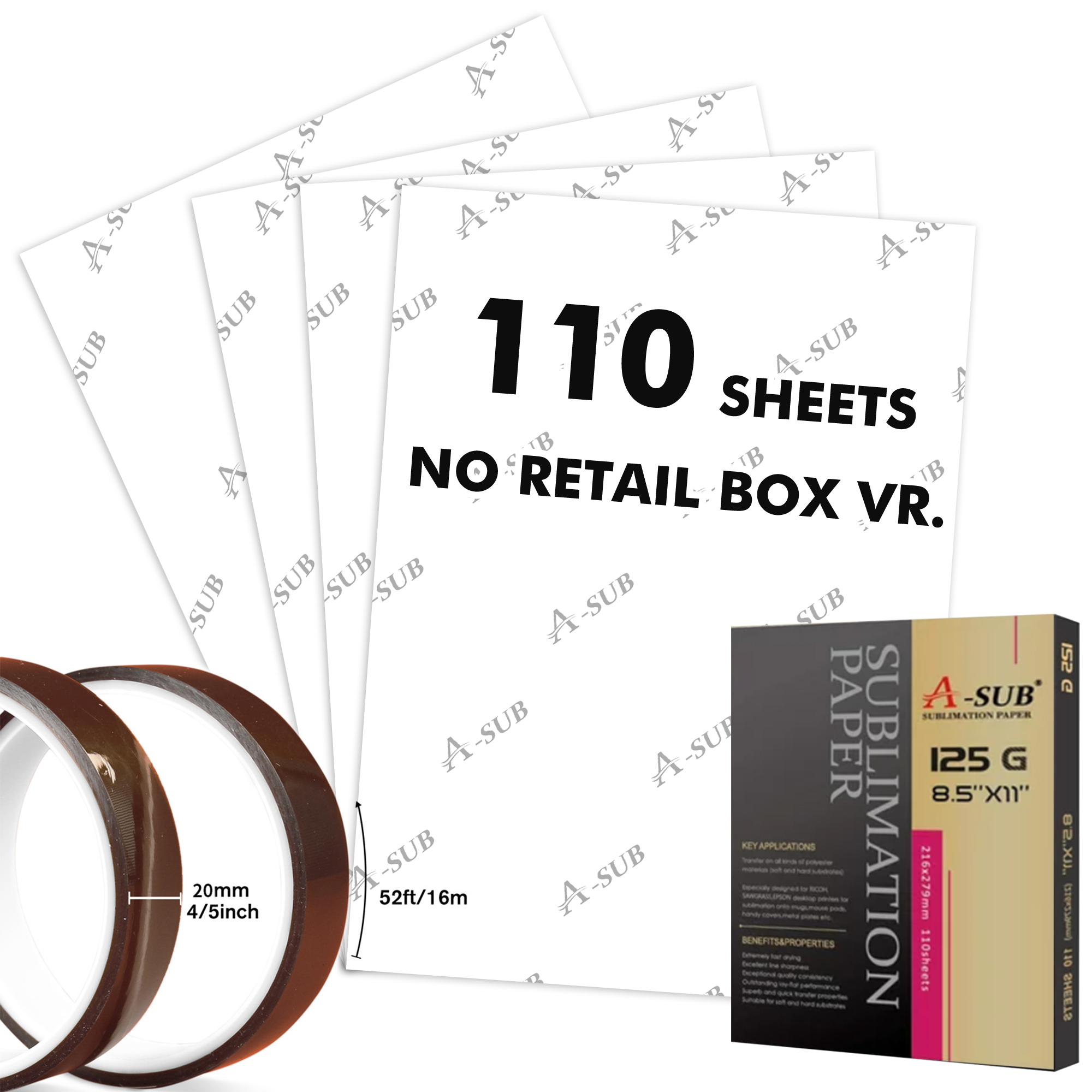 NO RETAIL BOX Vr. A-SUB Sublimation Paper 8.5x11 inches 110 Sheets